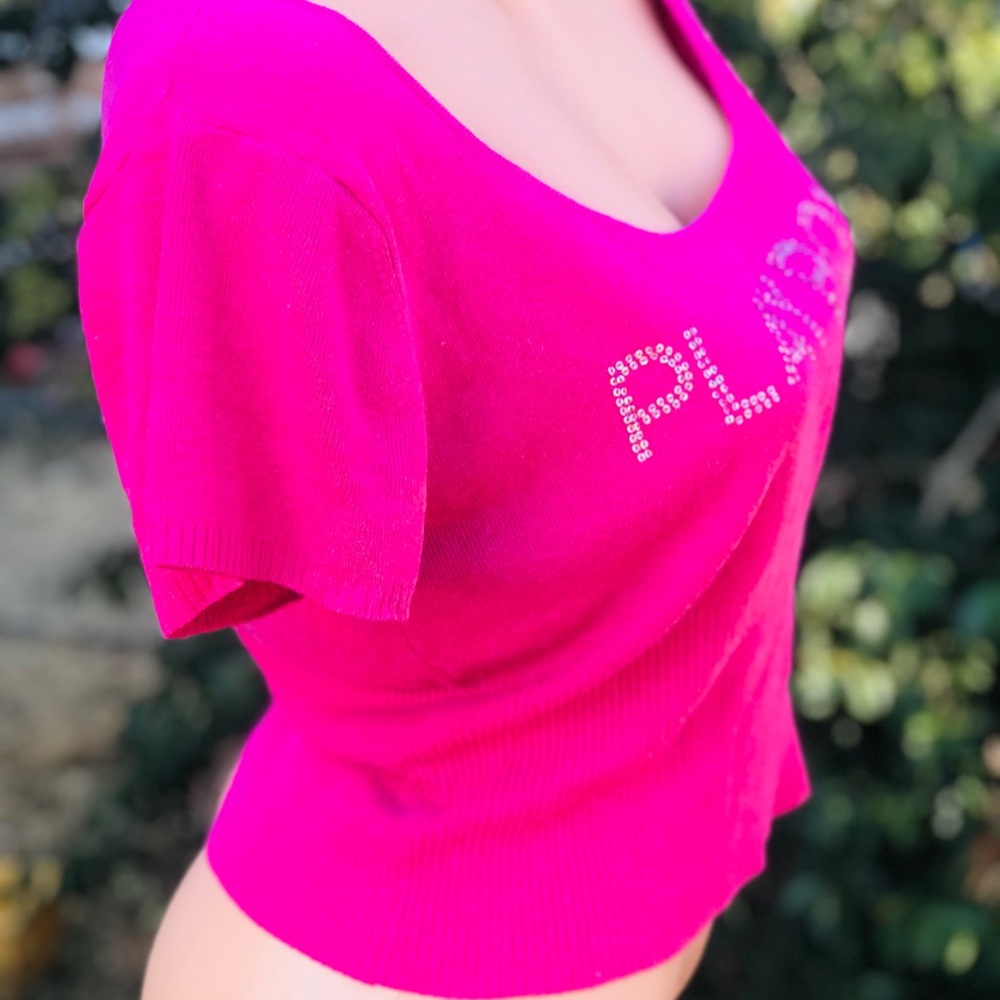 Playboy bunny sweater top Pink retro Dollbaby shirt sexy cap sleeve crop Y2K vtg - Picture 6 of 9